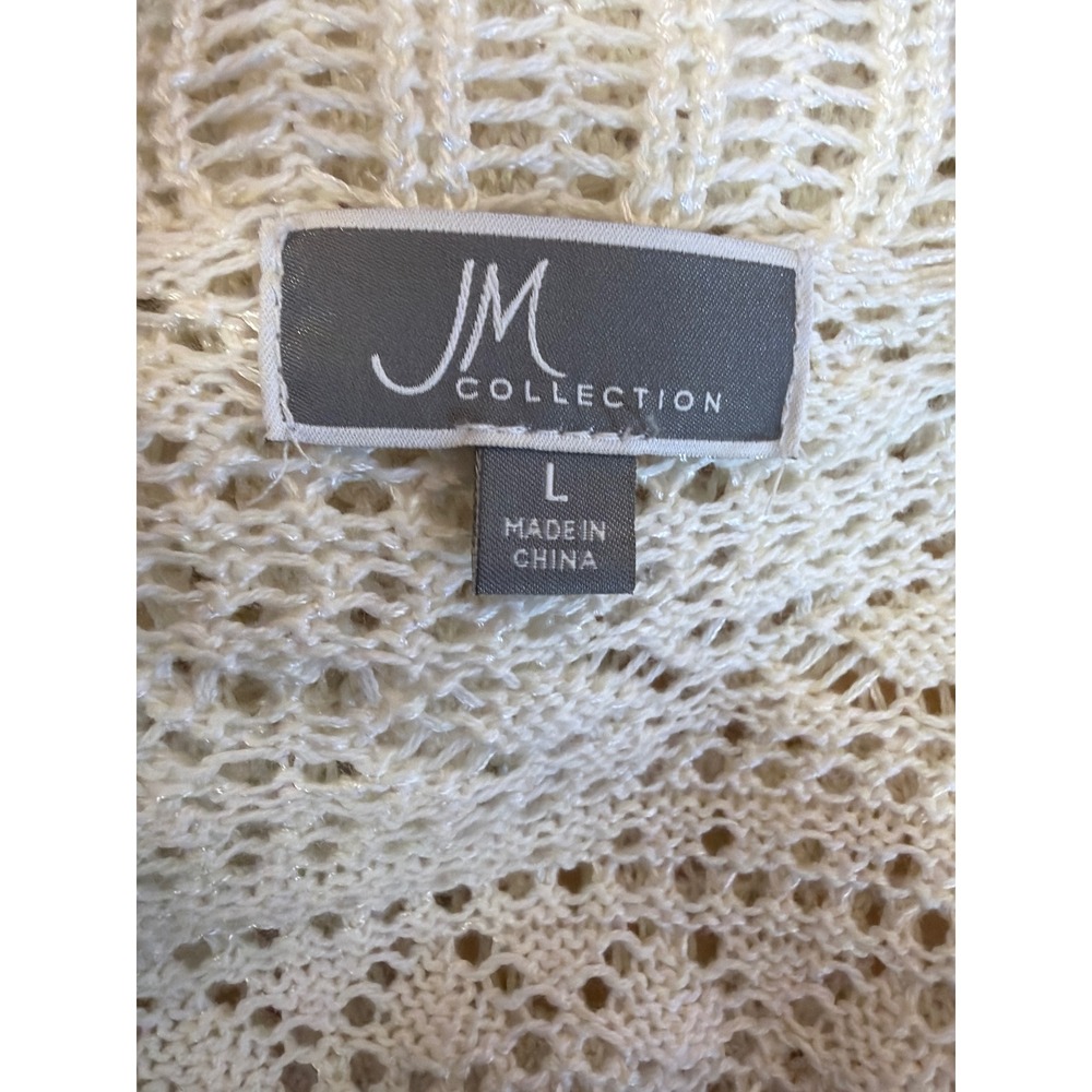 JM Collection Women Ivory Pointelle Crochet Open Front Cardigan Sweater Large - Picture 5 of 5